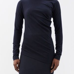 Toteme Asymmetric wool-blend flannel top Navy